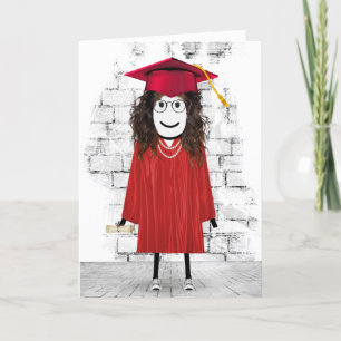 Stick Girl Graduate with Hair and Diploma Card