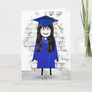 Stick Girl Graduate with Hair and Diploma Card