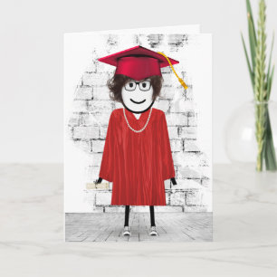 Stick Girl Graduate with Hair and Diploma Card