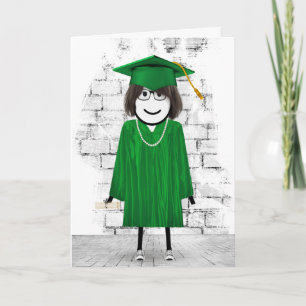 Stick Girl Graduate with Hair and Diploma Card