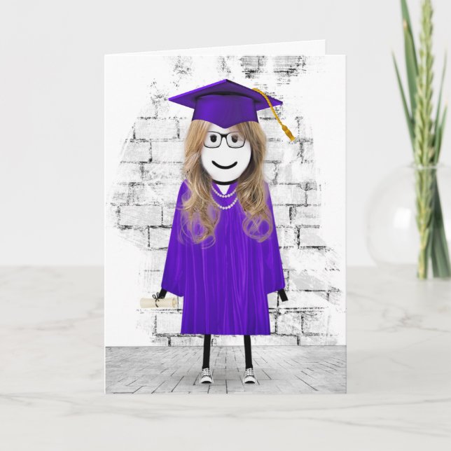 Stick Girl Graduate with Hair and Diploma  Card (Front)