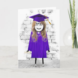 Stick Girl Graduate with Hair and Diploma Card