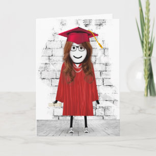 Stick Girl Graduate with Hair and Diploma Card