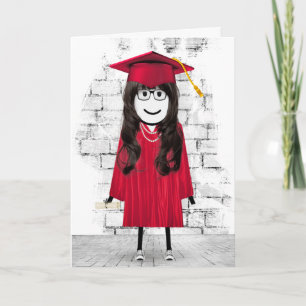 Stick Girl Graduate with Hair and Diploma Card