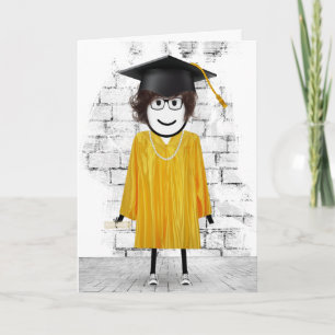 Stick Girl Graduate with Hair and Diploma Card