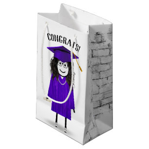Stick Girl Graduate with Purple Cap and Diploma Small Gift Bag