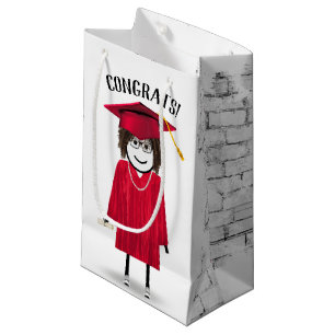 Stick Girl Graduate with Red Cap and Diploma Small Gift Bag