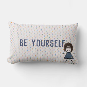 Stick Girl in Denim Dress with Quote Lumbar Pillow