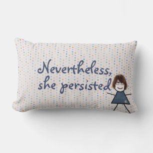 Stick Girl in Denim Dress with Quote Lumbar Pillow