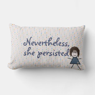 Stick Girl in Denim Dress with Quote Lumbar Pillow