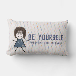 Stick Girl in Denim Dress with Quote Lumbar Pillow