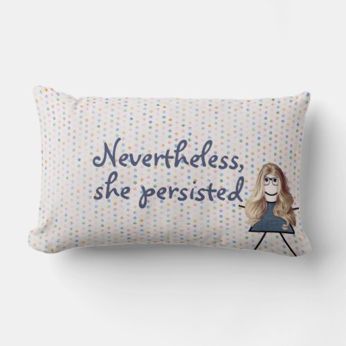 Stick Girl in Denim Dress with Quote Lumbar Pillow