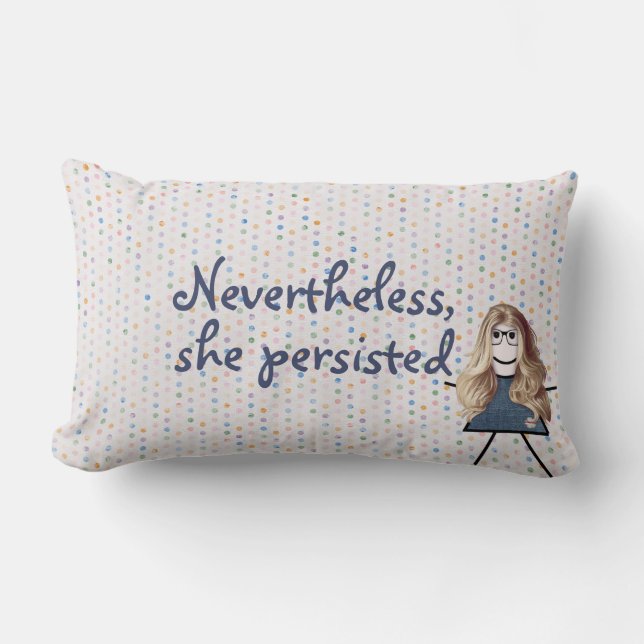 Stick Girl in Denim Dress with Quote Lumbar Pillow (Front)