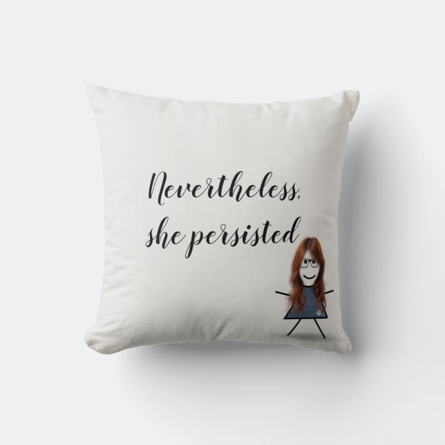 Stick Girl in Denim Dress with Quote Throw Pillow (Front)
