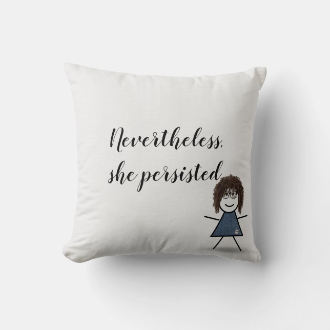 Stick Girl in Denim Dress with Quote Throw Pillow (Front)