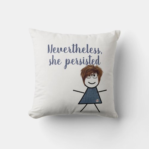 Stick Girl in Denim Dress with Quote  Throw Pillow