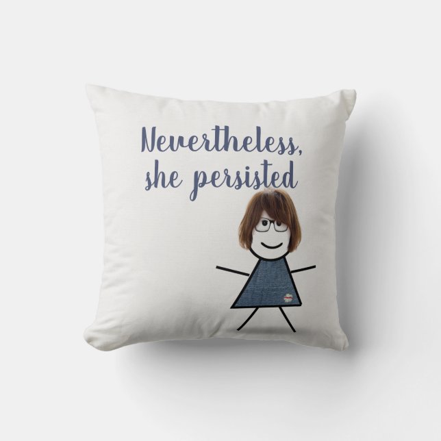 Stick Girl in Denim Dress with Quote Throw Pillow (Front)