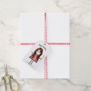 Stick Girl in Gingham Dress Gift Tags