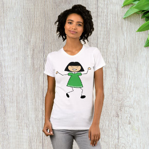Stick Girl In Green Dress Womens T-Shirt