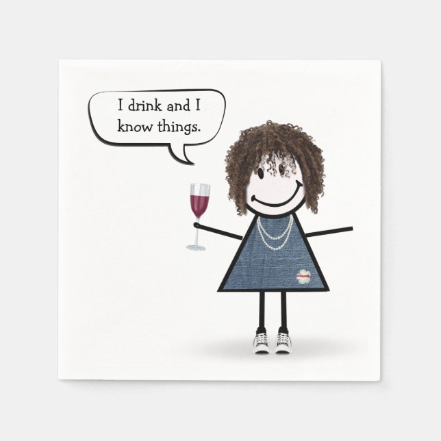 Stick Girl in Sneakers with Red Wine  Napkins (Front)