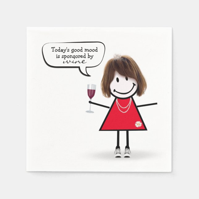 Stick Girl in Sneakers with Wine Napkins (Front)