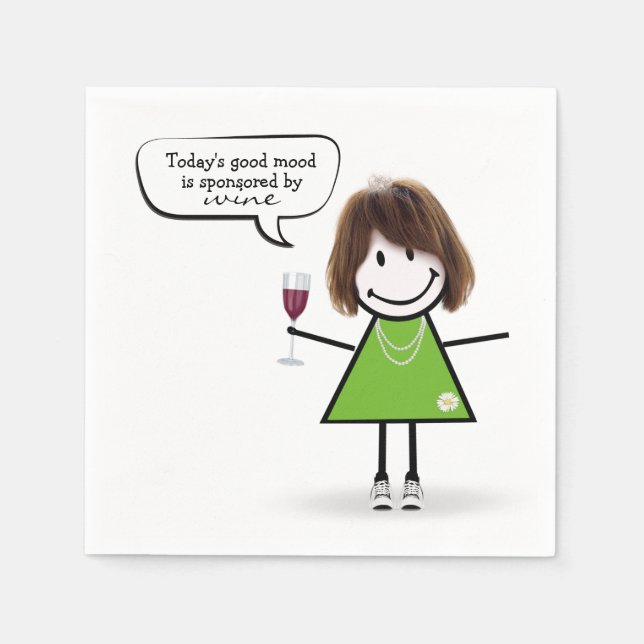 Stick Girl in Sneakers with Wine Napkins (Front)