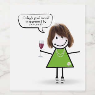 Stick Girl in Sneakers with Wine Wine Label