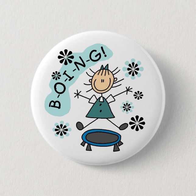 Stick Girl on Trampoline Pinback Button (Front)