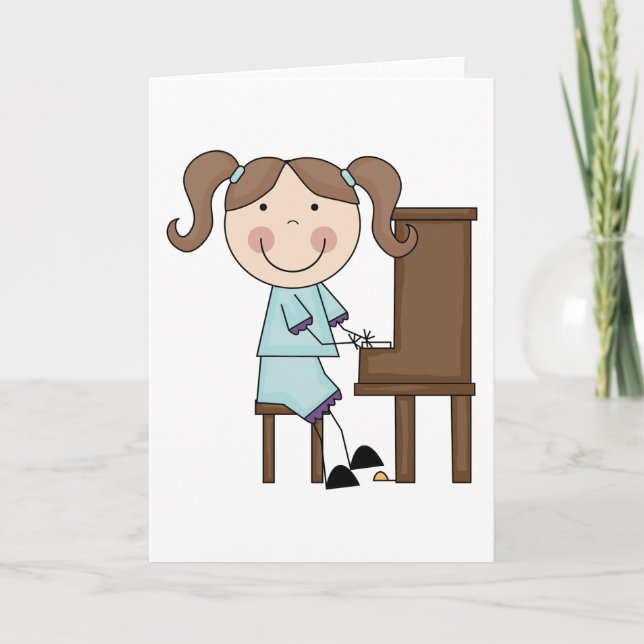 Stick Girl Playing Piano Card (Front)