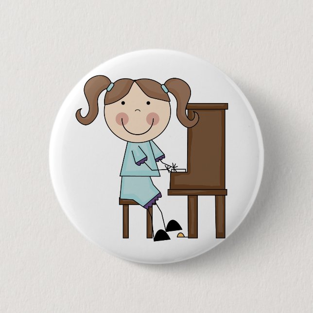 Stick Girl Playing Piano Pinback Button (Front)
