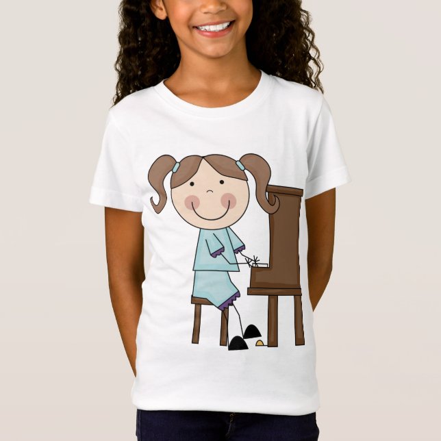 Stick Girl Playing Piano T-Shirt (Front)