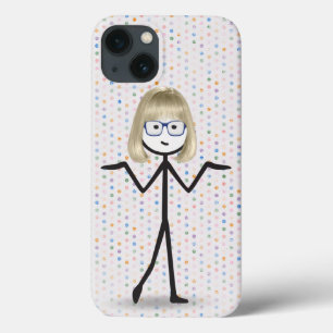 Stick Girl with Blue Glasses on Polka Dots  iPhone 13 Case