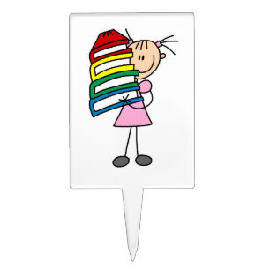 Stick Girl With Books Cake Topper