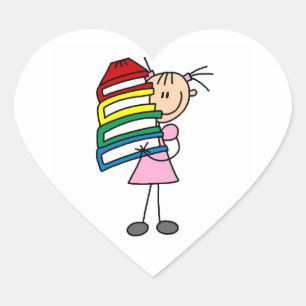 Stick Girl With Books Heart Sticker