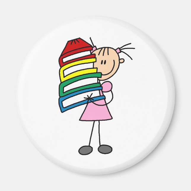 Stick Girl with Books Magnet (Front)