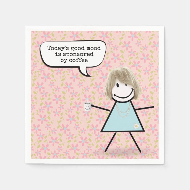 Stick Girl With Coffee Mug  Napkins (Front)