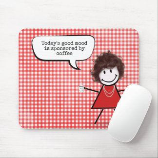 Stick Girl With Coffee Mug on Gingham Mouse Pad