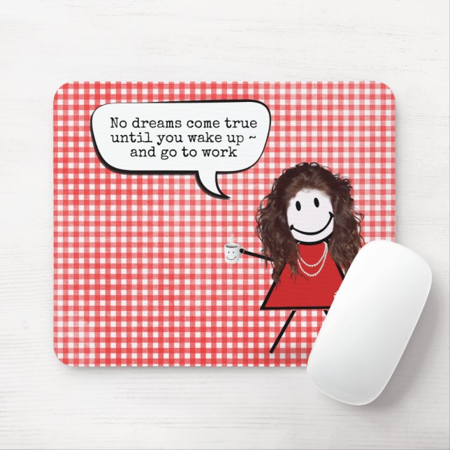 Stick Girl With Coffee Mug on Gingham   Mouse Pad (With Mouse)