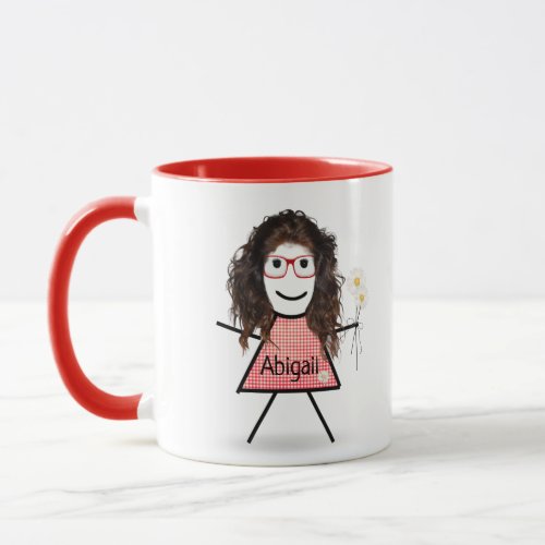 Stick Girl with Daisies and Inspirational Quote Mug