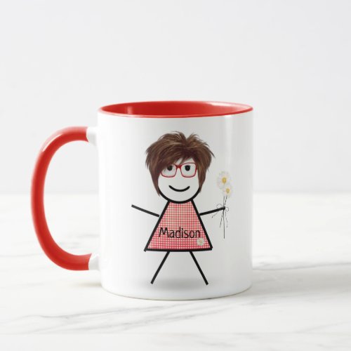 Stick Girl with Daisies and Inspirational Quote Mug