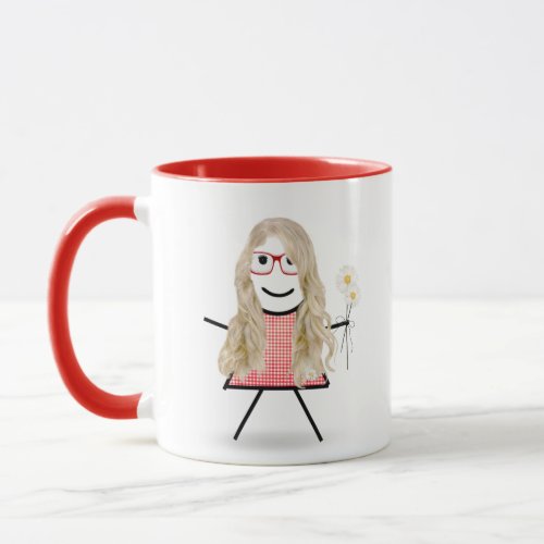 Stick Girl with Daisies and Inspirational Quote   Mug