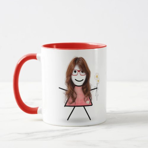 Stick Girl with Daisies and Inspirational Quote  Mug