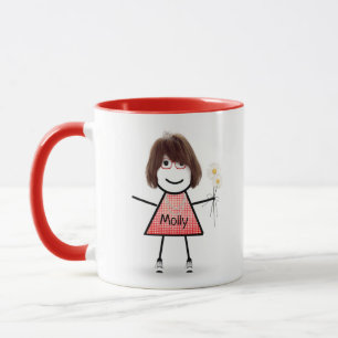 Stick Girl with Daisies and Inspirational Quote Mug