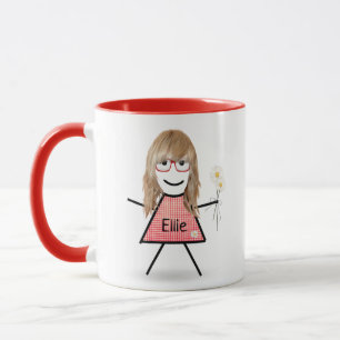 Stick Girl with Daisies and Inspirational Quote Mug