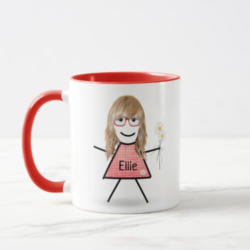 Stick Girl with Daisies and Inspirational Quote   Mug