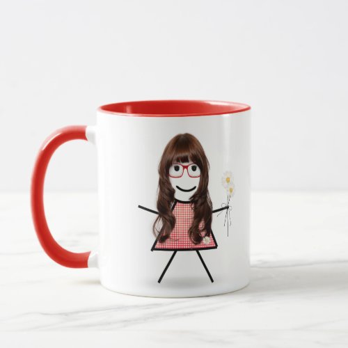 Stick Girl with Daisies and Inspirational Quote Mug