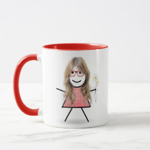 Stick Girl with Daisies and Inspirational Quote Mug
