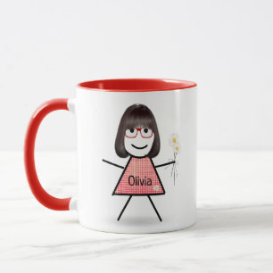 Stick Girl with Daisies and Inspirational Quote Mug