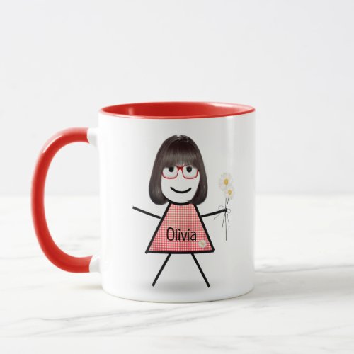 Stick Girl with Daisies and Inspirational Quote  Mug