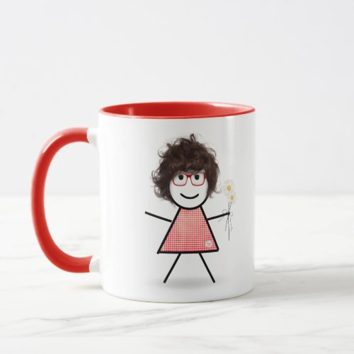 Stick Girl with Daisies and Quote Mug